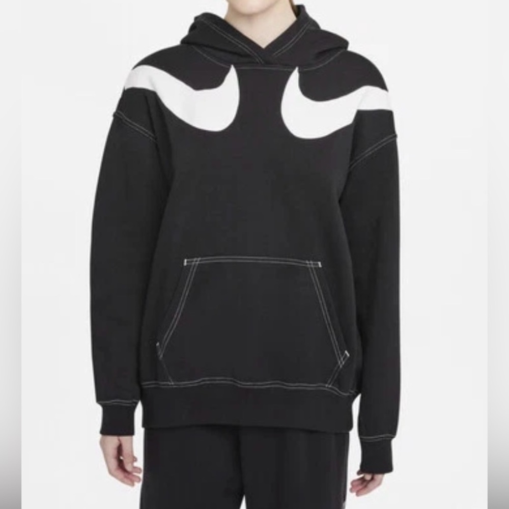 Nike Women's Sportswear Oversized Swoosh Hoodie Black/White Size XS